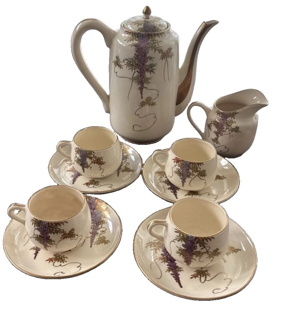 Koshida Teapot Cup Saucer Wisteria Gold Vintage Japanese